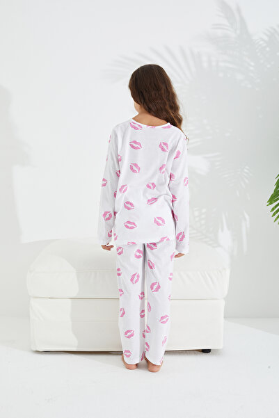 Siyah İnci Set de pijamale din bumbac cu model alb