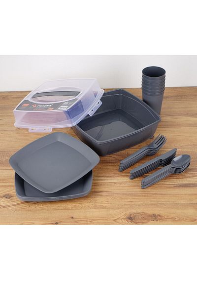 bimbambom Picnic Set 32 Pieces Black with Carrying Bag