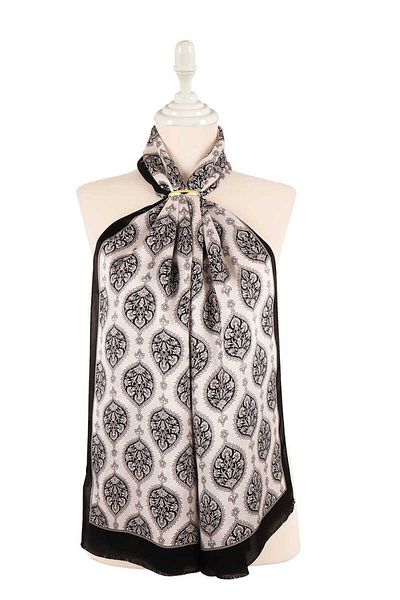 Bursa İpek Gray Hatai Pattern Silk Scarf