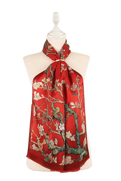 Bursa İpek Burgundy Almond Flower Silk Scarf