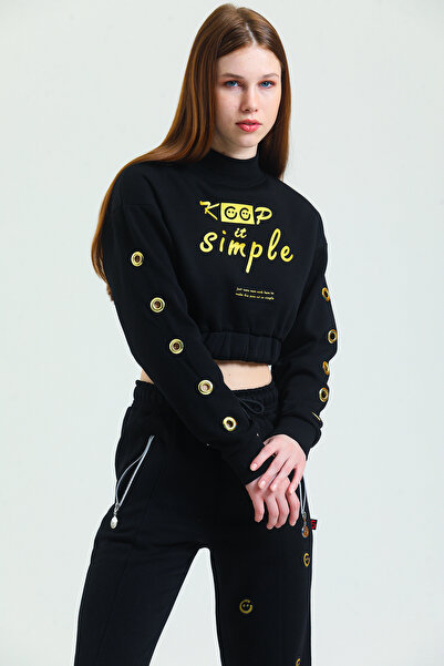 GüleGüleGiy Φούτερ Crop με ζιβάγκο, ελαστική μέση και λεπτομέρεια με οπές, χρ...