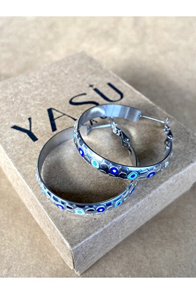 YASUGARAGE Çelik Nazar Detaylı Halka Küpe