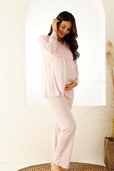 Farya Home Premium Boxed Lace Maternity Pajamas Set with Breastfeeding Compartment