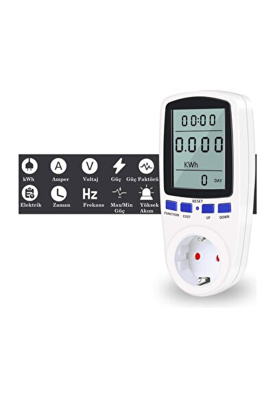 Hubstein Işıklı Wattmetre Priz Tipi 16a 3680w Enerji Sarfiyat Ölçer Tüketim Ö...