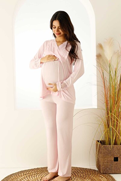 Farya Home Premium Boxed Lace Maternity Pajamas Set with Breastfeeding Compartment