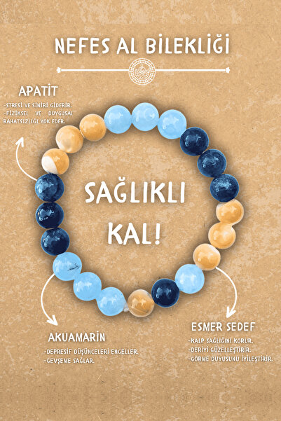 Chi Zen Nefes Al Doğal Taş Tılsım Bilekliği Düz 8mm (Akuamarin, Esmer Sedef, ...