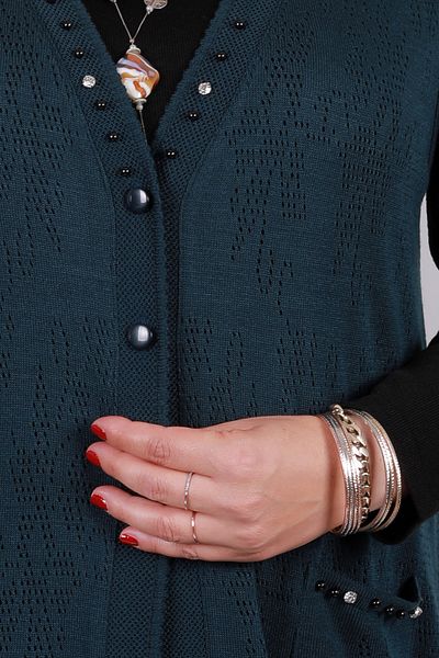 Laden Large Size Very Thin Long Hole Stoned Knitwear Mother Vest