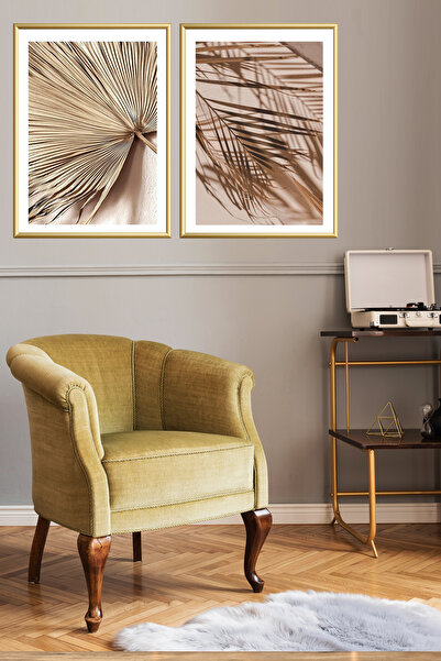 Linacci Ikili Gold Alüminyum Metal Yaprak Çerçeveli Camlı Poster Tablo Seti