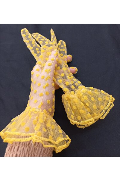 es moda shop Lara polka dot evening dress bridal gloves yellow