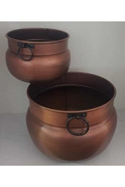 KOCHERHOME Bakır Eskitme Dekoratif Saksı Odunluk Ikili Set 1811