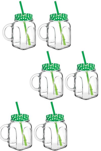 Paşabahçe 450Cc Glass Cup Jar with Straw - 6 Pcs 80388