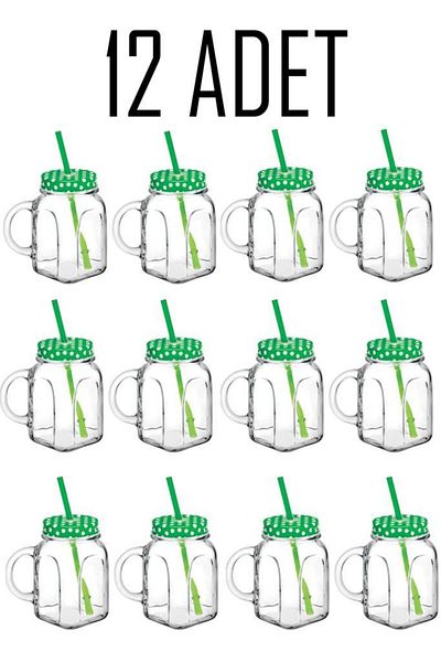 Paşabahçe 450Cc Glass Cup Jar with Straw - 80388 12 Pcs