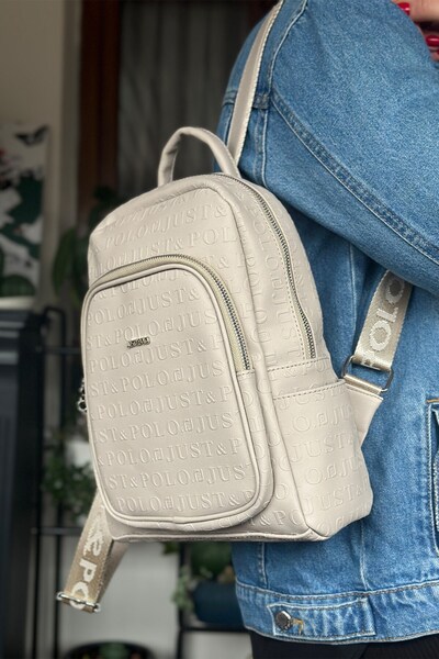 Just Polo حقيبة ظهر نسائية متعددة الأقسام بحزام قابل للتعديل بلون حجري 4026-gb