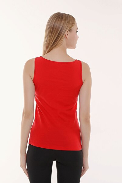 defys Women's U Neck Zero Sleeve Regular Fit Basic Wide Strap T-Shirt Red