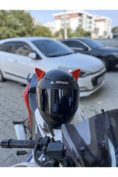 Yeles Motosiklet Kaskı Kedi Kulağı Kırmızı