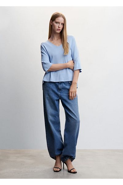 MANGO Woman Pulover supradimensionat cu maneci trei sferturi