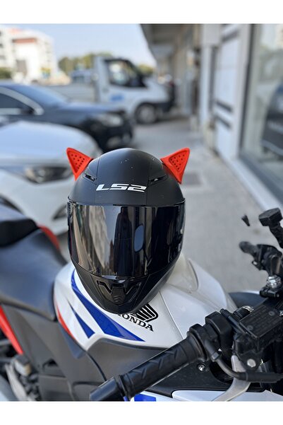 Yeles Motosiklet Kaskı Kedi Kulağı Kırmızı