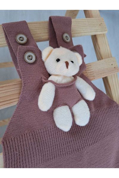 Nimini Kids New Season Teddy Bear Detailed Adjustable Strap Knitted Jumpsuit Salopet (0-5 years)