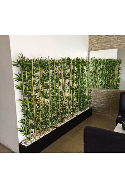 YEŞİLADA Yapay Bambu Ağacı Seti 1.50 Mt Boy Bamboo Çubuk Çiçek 3 Adet 75 Cm Ahşap Siyah İç Mekan Saksıda