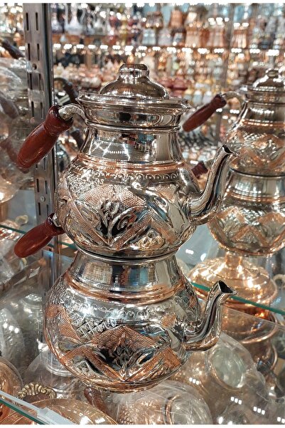Bakır Center Copper Teapot & Copper Teapot And Silver Double Color Embroidere...