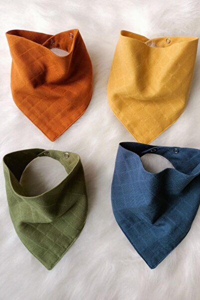 4 Pieces 100% Organic Cotton Double Layer Two Studs Muslin Baby Scarf & Saliva Apron