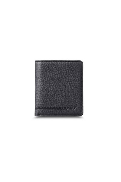 GUARD Matte Black Genuine Leather Men's Wallet with Coin Slot