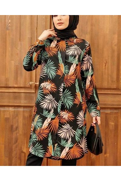 CANSELLBUTİKK Autumn Leaf Patterned Women's Tunic (46-48-50-52-54)