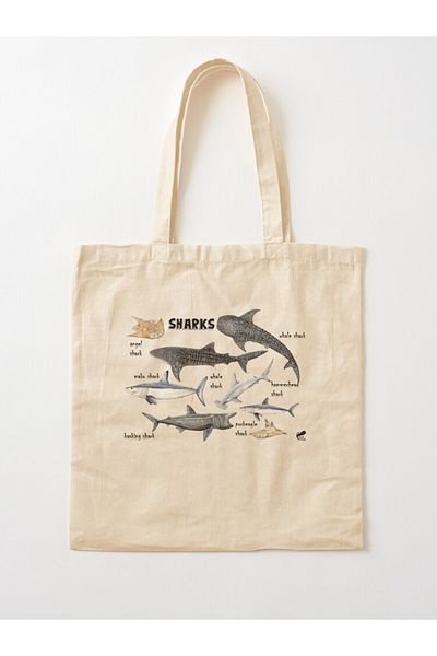 w house Gusseted Cloth Shoulder Bag 02824 - Sharks for shark lovers
