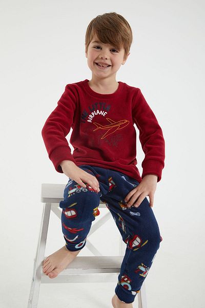 ROLY POLY Costum de pijama cu mânecă lungă pentru băiat Rolypoly The Little Airplane Claret Red