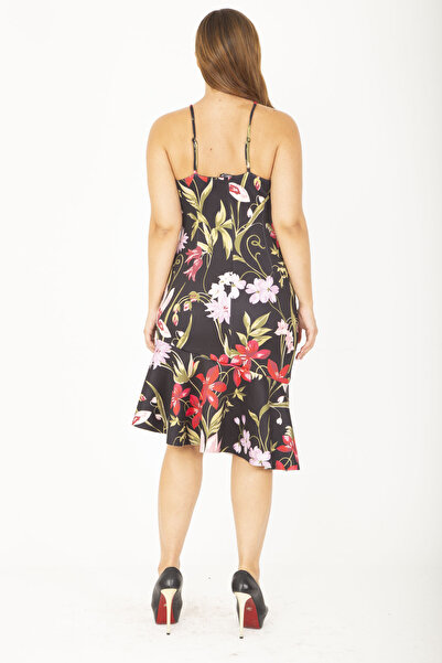 Şans Women's Large Size Colorful Scuba Fabric Skirt Flounce Suspender Dress 65N36852