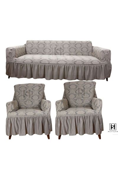 HEYTGAH 311 Model Jacquard Flexible Stretch Sofa Cover - Ottoman Stone Patterned Washable Sofa Bed