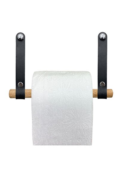 ipekbazaar حامل ورق تواليت مزخرف من الجلد الطبيعي والخشب - حامل ورق تواليت عم...
