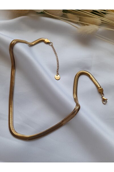 nilüfer takı tasarım قلادة ذهبية مسطحة سميكة من الفولاذ