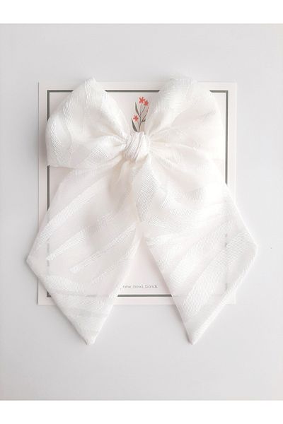 NEW BOWS BANDS Girl's Large Pinwheel Clip Hair Clip White Patterned Tulle