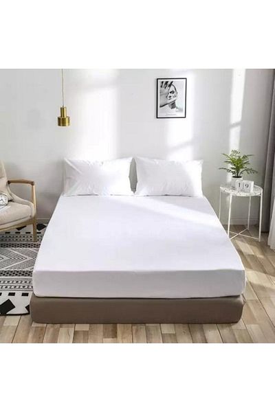 Mode More White Colored 100% Cotton Combed Elastic Bed Sheet 1st Quality Domestic Production