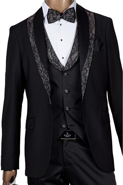 MASERTO Slim Fit Özel Siyah Damatlık