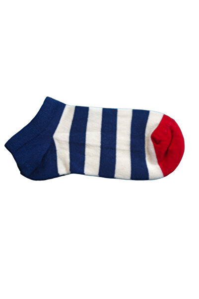 VAD Pack of 10 Navy Blue-white Striped Seamless Diamond Patterned Booties Socks