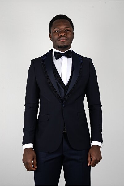 MASERTO Slim Fit Lacivert Özel Dikim Damatlık