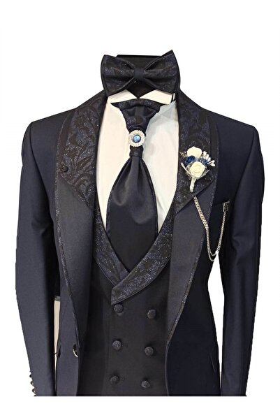 MASERTO Slim Fit Lacivert Özel Dikim Damatlık