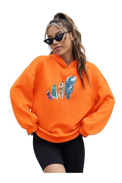 BENROMA Unisex πολύχρωμο φτερό με στάμπα πορτοκαλί με κουκούλα