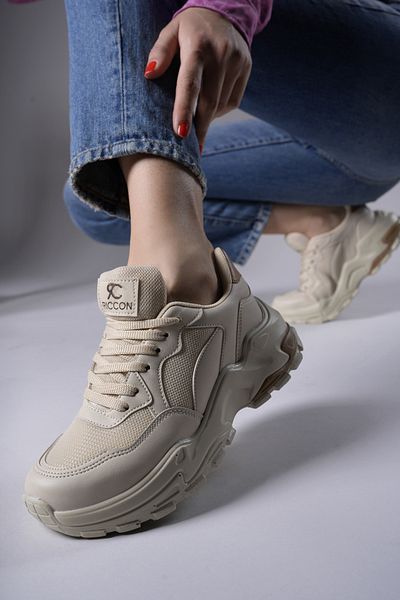 Riccon Delossiel Damen Sneakers0012159 Ecru Hellbraun
