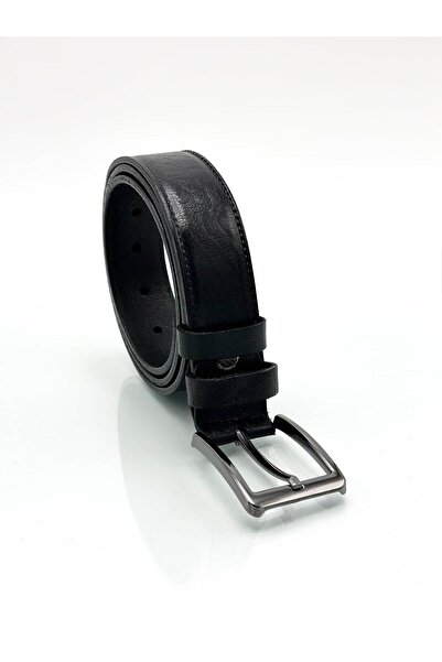sermoda 33 mm Doğal Deri Dikiş Baskı Erkek Kumaş Kemeri Siyah