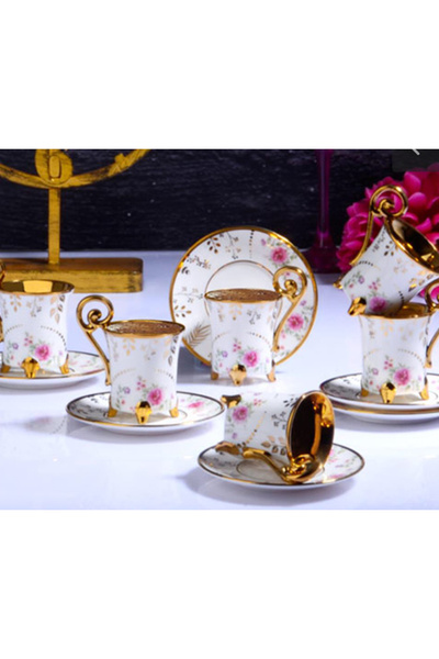 Kosova Porselen Ayaklı 6'lı Kahve Fincan Takımı 90 Cc