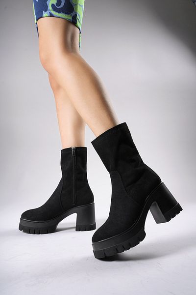 Riccon Γυναικείες Stretch Μποτάκια με τακούνι 0012634 Black Suede