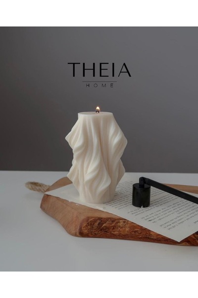 THEIA HOME Dalgalı Model Vegan ve Vanilya Kokulu Doğal Renk Soya Mum