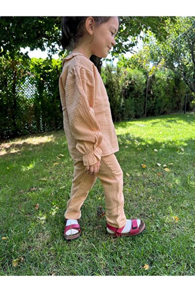 Zebra BABY GIRL/KIDS DOUBLE LAYER MUSLIN, COLLAR AND BALLOON SLEEVE DETAILED BOTTOM TOP SET