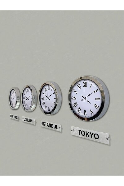 Genel Markalar 36 Cm Krom Çerçeveli Dünya Başkentleri Tabelalı 4'lü Set Otel Resepsiyon Saati