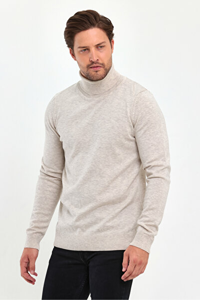 Lafaba Ανδρικό πουλόβερ βασικού πλεκτού μπεζ ζιβάγκο