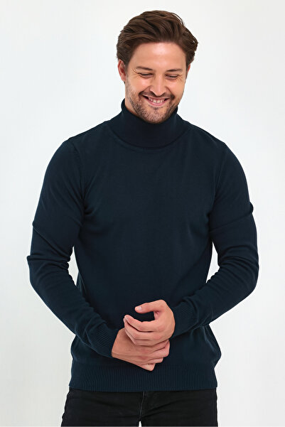 Lafaba Pánský základní pletený svetr s rolákem v námořnické modré barvě