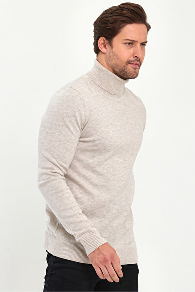 Lafaba Ανδρικό πουλόβερ βασικού πλεκτού μπεζ ζιβάγκο